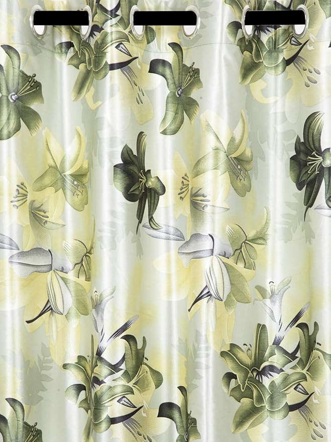 Home Sizzler 2 Pieces 3D Flower Eyelet Polyester Window Curtains - 5 Feet, Green | Semi-Sheer