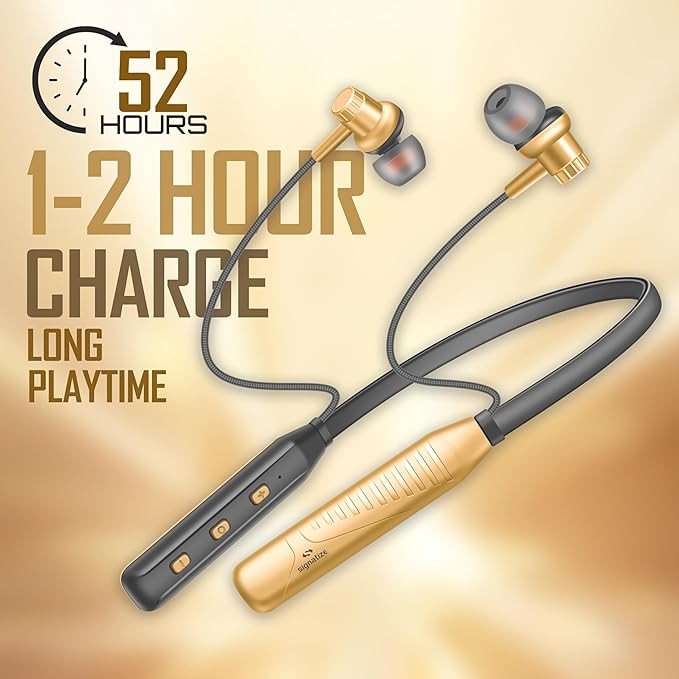 TP Troops Bluetooth Wireless in Ear Earphones with Above 20 Hours Playback, 10mm Dynamic Driver, Gaming Mode, High Bass, IPX4 Water and Sweat Resistant, Type C Fast Charging (Gold)