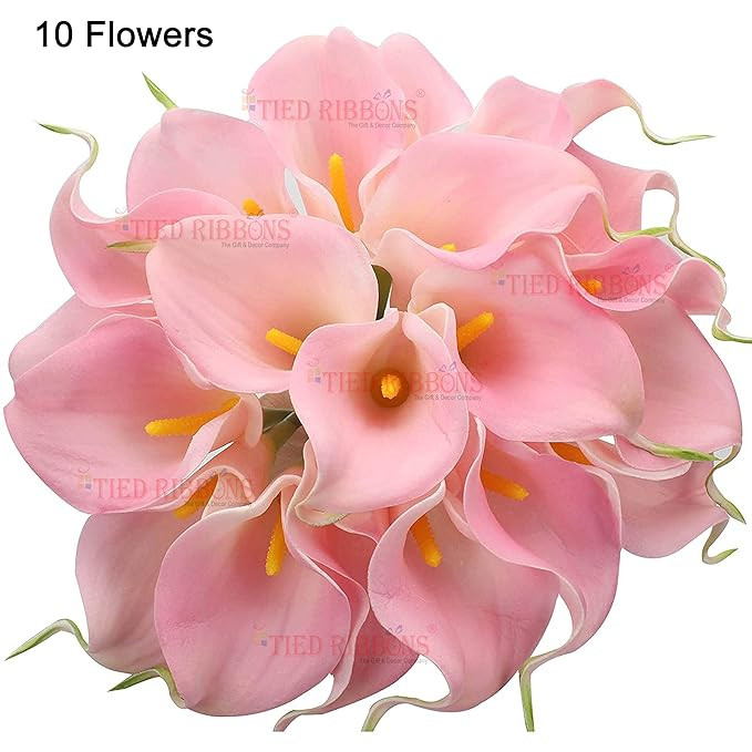 TIED RIBBONS 10 Pcs Artificial Calla Lily Flowers Bunch for Vase and Flower Pots (33 cm Each, Pink) - Home Decor Item for Living Room Centerpiece Table Decorations (Pot Not Included) Silk