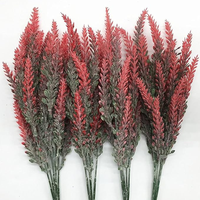 VRB Dec 6 Pcs Artificial Lavender Flowers for Decoration/Flowers for Decorations/Artificial Flowers for Vase/Flower Bouquet/Flowers for Home Decor,Diwali,Christmas,etc. (Red Lavender Sticks)