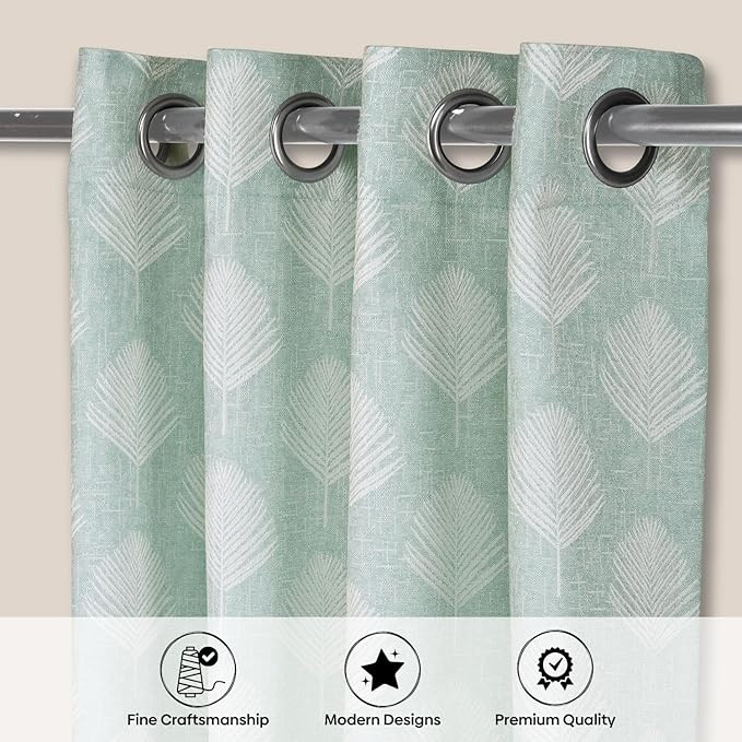 haus & kinder Leaves Blackout Jacquard Polyester Curtains for Window Set of 1, Palm Charm Curtains, 240 GSM, Nature Design Aqua, Hangs with Eyelets, Sun Light Filtering 5 Feet Curtains