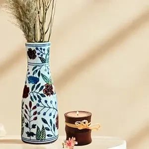 Premium Tall Ceramic Vase for Living Room Decor | Hand-Painted Floral Centerpiece | Modern Aesthetic Vase for Home, Hall & Bedroom I Height 40 cm
