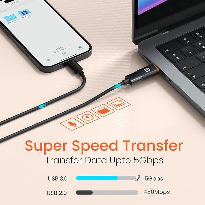 Portronics Bridge Y USB 3.0 to Type C OTG Adaptor, 10Gbps High Speed Data Transfer, Thunderbolt to USB Adapter, Compatible for All Type C Devices, Smartphone, Laptops, Tablets, Chargers, MacBook