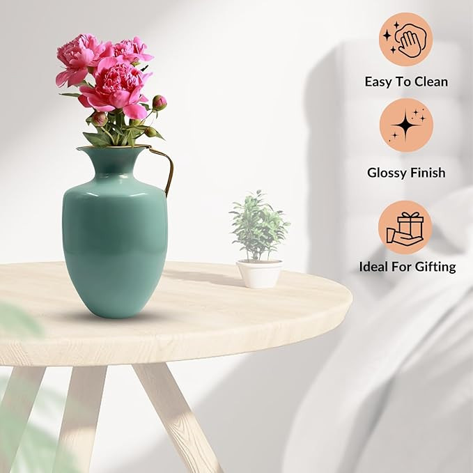 Urban Born Metal Flower Vase for Home | Vase for Home Decor | Table Decorative Item for Festivals | Decorative Items | Living Room Vintage Decor (21 X 21 X 32 cm) (Green)