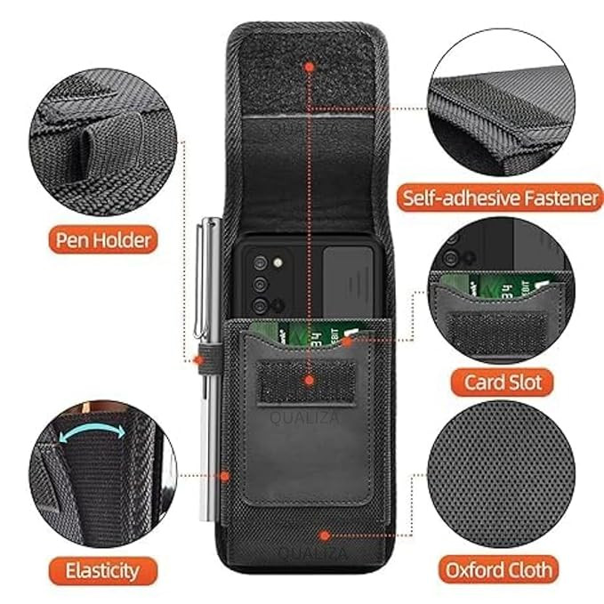 Phone Holster for Men – 6.8'' Nylon Belt Clip Pouch with Card Holder | Mobile Purse Holster Case for All Phones – Large Capacity, Durable & Lightweight (Black, XXL)