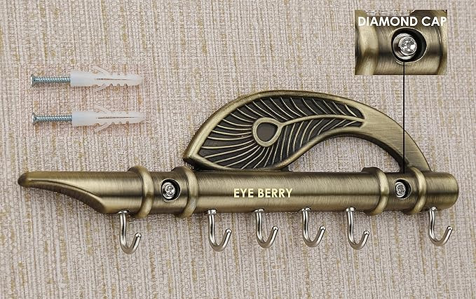 Wall key holder Flute and Peacock Quills Key Holder Wall Hanging Stand Home Decor key holder key hook/holder/stand/hanger, Brass