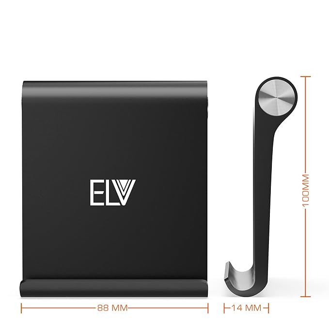 ELV Foldable, Portable, Tablet/Phone Stand. Compatible Phone Holder for iPhone, Android, Samsung, Oneplus, Xiaomi, Oppo, Vivo, Asus. Perfect for Bed,Office, Home,Gift and Desktop (Black) Tabletop
