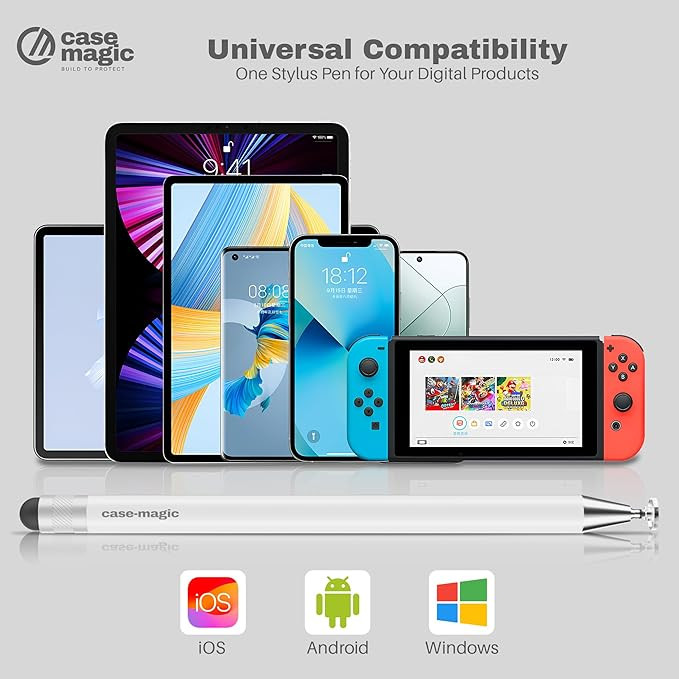 2 in 1 Universal Stylus Pen with Fine Point Disc Tip+ Rubber Fiber Tip| for Smartphone/Tablet/iPad/Pro/Air/iPhone/iOS/Android/All Touch Screens| Aluminum Body (White)