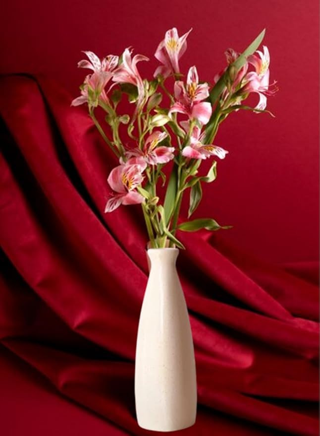 PulGos White Ceramic Flower Vase – Stylish Bottle Shape Design, Ideal for Office and Living Room Centerpieces, Elegant Pot for Modern Home Decor, Perfect for Any Table, Sleek and Modern Flower Vase