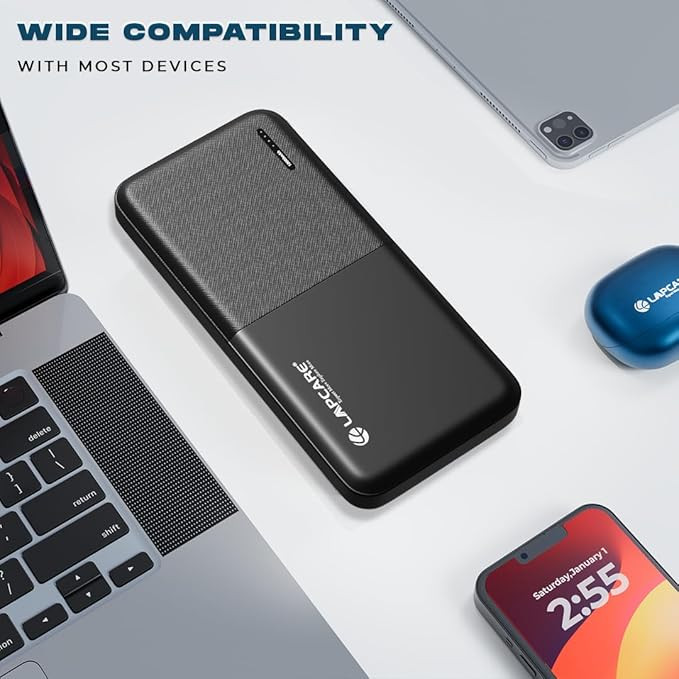 LAPCARE Smart Tank 10000Mah Fast Charging Power Bank | Dual USB Port | Led Indicator | Light Weight | Multi Protocol Support | Multi Circuit Protection | Compact & Slim Design | Made in India
