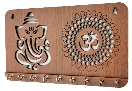 Ganesha Om Chakra Key Holder for Home Decor Items | Stylish Key Hanger Wall Mounted Decoration | Handicraft Key Chain Stand | Wooden Keychain Hangers for Office | Wood Keys Organizer