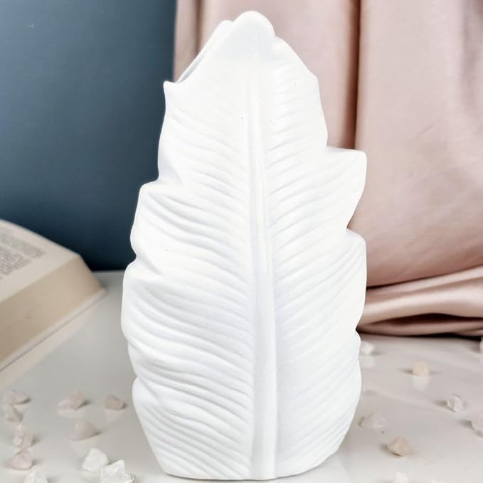 SATYAM KRAFT Resin 1 Pc Vase Leaf Shape for Home Decor,Decorative Flower Pot Showpiece for Living Room,Bedroom,Office,Balcony,Center Table,Gifts,Lightweight,Unbreakable(White,18 cm,Only Vase)