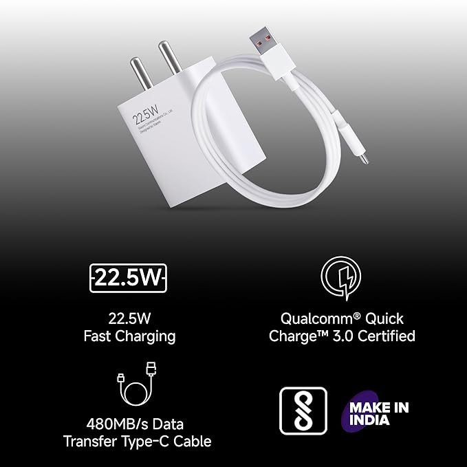 MI Xiaomi 22.5W Fast Charger with USB-C Cable, Quick Charge 3.0 Power Adapter Compatible with Redmi Note Series, Poco, Mi, Any Type C Devices - with Power Delivery (White)