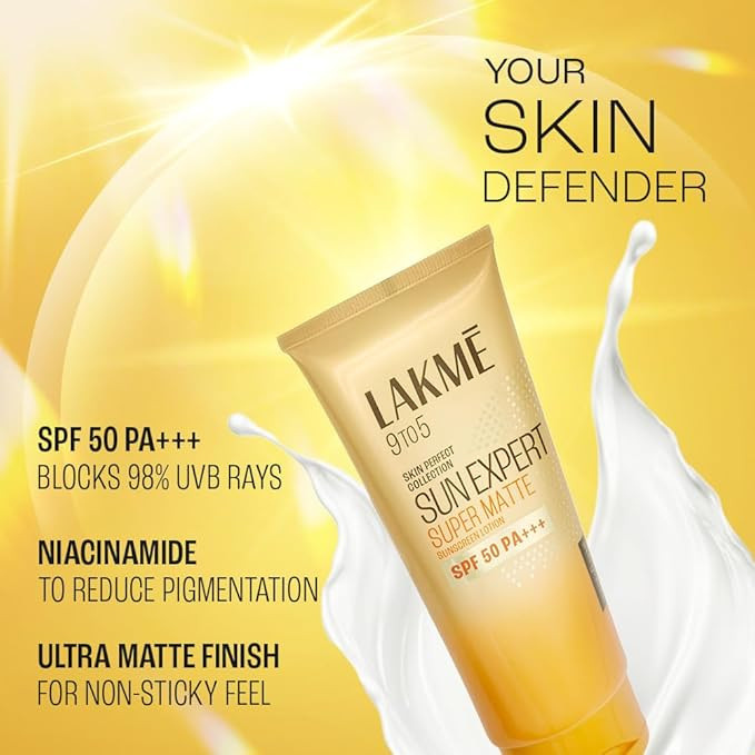 Lakmē Sun Expert SPF 50 PA+++ Ultra Matte Lotion Sunscreen with Niacinamide | Helps reduce pigmentation | Non-sticky | For All Skin Types, For UVA/B Protection,No White Cast 100ml