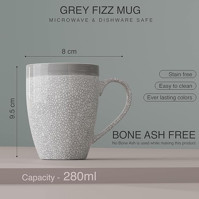 The Earth Store Grey Fizz Coffee Mug Set of 2 Ceramic Mugs to Gift to Best Friend, Tea Mugs, Microwave Safe Coffee Mugs, Ceramic Tea Cups (280 ml Each)
