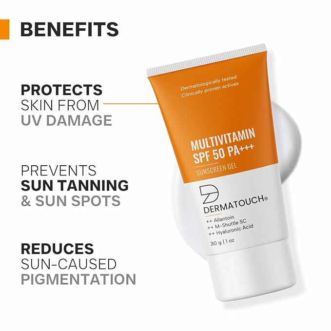 DERMATOUCH Multivitamin SPF 50 PA+++ Sunscreen Gel | UVA-UVB Protection | Zero White Cast | Unisex | 30g