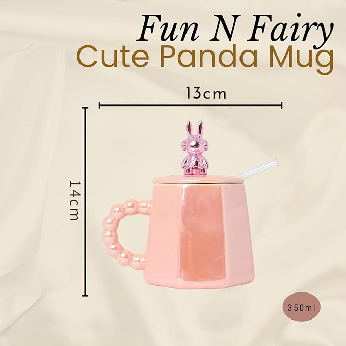 IZZHAAR Ceramic Mug with Straw (375 ML) Microwave Safe Coffee Mug for Birthday Gift, Drinking Cup with Handle, Tea Mugs for Gift, Perfect for Gifting (Pink)