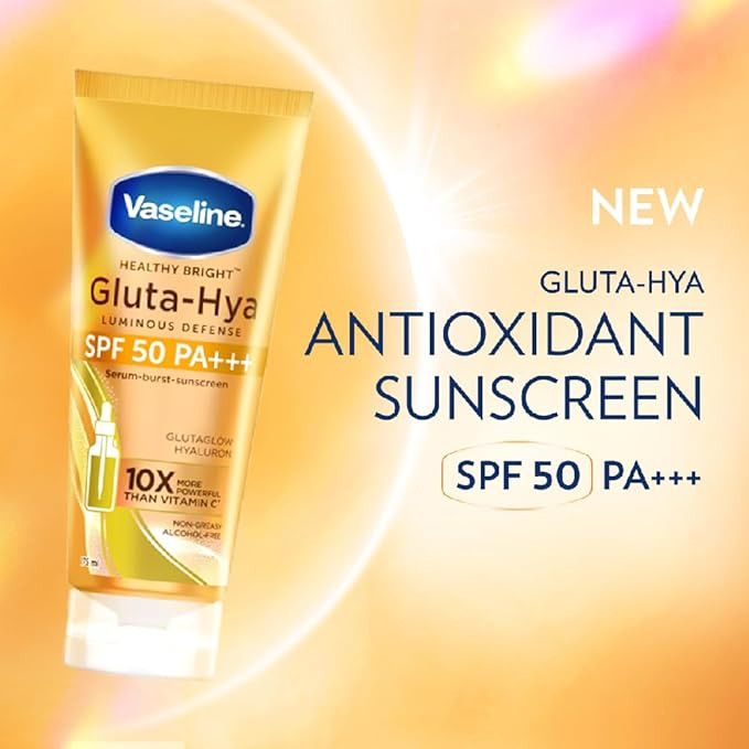 Vaseline Gluta Hya - Antioxidant SPF 50 PA+++ Sunscreen for Face & Body | Glutathione & Hyaluronic Acid infused Sunscreen 175 ML