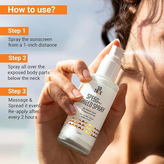Sotrue SPF50+ Shield Spray Face & Body Fluid Sunscreen | Water Resistant With Zinc Oxide | No White Cast, No Added Fragrance | Fast Absorbing PA++++ Spray For All Skin Types, 50ml