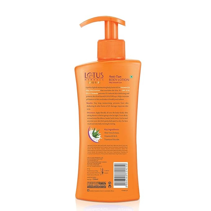 Lotus Herbals Safe Sun Anti Tan Body Lotion SPF 25 PA+++ with Aloe extracts, Suitable for all skin types, 250ml,SG_B00VBS5BZY_IN