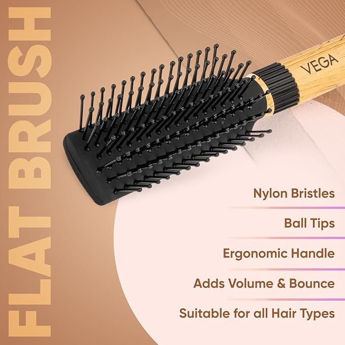 Vega Compact Hair Brush for Women & Men | Detangling & Styling Brush with Ball-Tipped Bristles | Paddle Hair Comb for Smooth, Frizz-Free Hair.