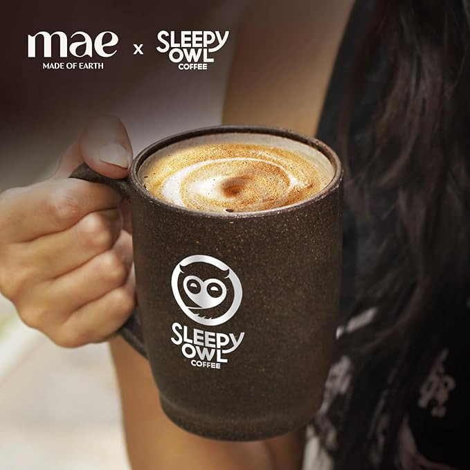 Sleepy Owl Coffee Mug with Lid | Crafted from Used Coffee Grounds | Eco-Friendly & Sustainable Cup | Microwave Safe | Spill Proof | Travel Friendly | Office | Home | Premium Gift | 370ml 1 Piece