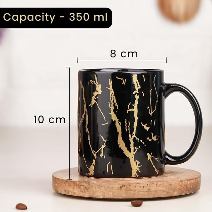 The Earth Store 370ml Black Copper Pipe Mug, Handmade Ceramic Mug for Coffee, Tea, Microwave Safe Ceramic Coffee Mug for Every Occasion (Set of 2)