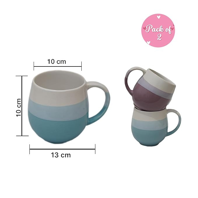 U & U UNIQUE UTILITIES Large Ceramic Coffee Mugs Set of 2 (450 ML Each) | Milk Mug | Microwave & Dishwasher Safe | Coffee Cups | Ideal for Home, Office & Gift (Purple - Sea Green)
