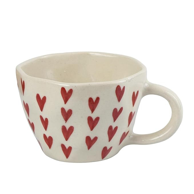 Ceramic Coffee Mug with Red Hearts Pattern, White (Standard, 2, Count) | Aesthetic Tea Cup | Cups Ceramic Heart, 330 Ml