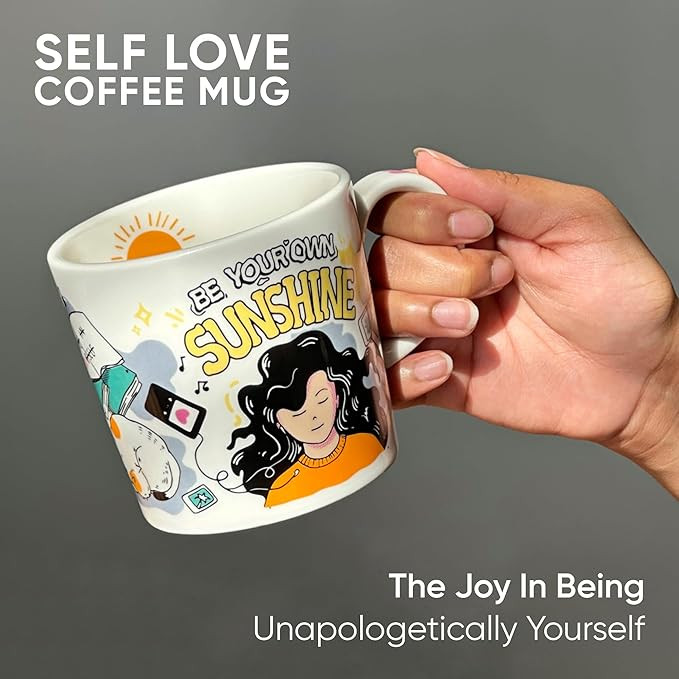 Shay Large Ceramic Coffee Mug, 1 pc, Self Love, 370ml | Ceramic Mug | Glossy Finish | Porcelain | Microwave Safe (Single Mug - Self Love)