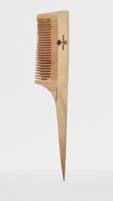 Handcrafted Neem Wood Wide-Tooth Hair Comb, Traditional Design Pintale Comb