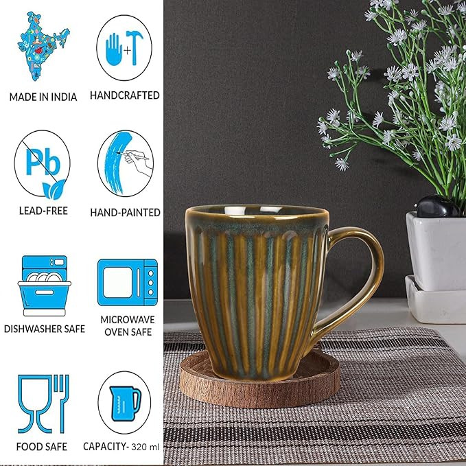 Glazed Olive Green Microwave Safe Ceramic Coffee Mugs - Set of 2