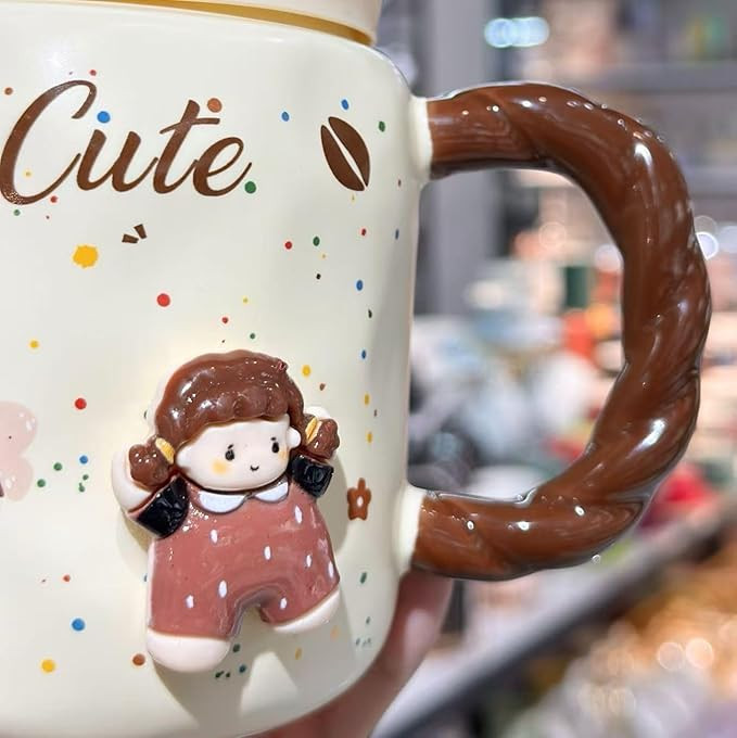 Vasukie Panda Coffee Mug with Lid & Glass Spoon, Mugs for Coffee, Rakhi for Brother, Birthday Gift, Ceramic Mug, 3D Panda Coffee Mug (420ml – Panda White) (Cute Mug)