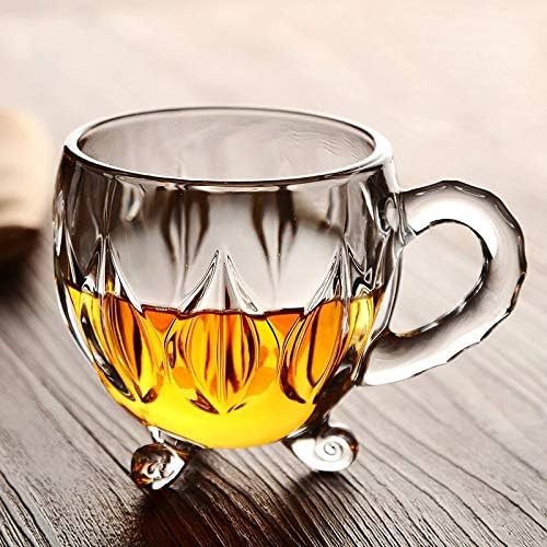 PrimeWorld Elegant Tea Coffee 240 ml Cup Set of 6 pcs, Crystal Espresso Mug, Clear Toughened Glass Mug with Handle for Cappuccino, Milk, Latte hot/Cold Drinks etc