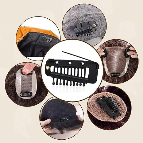 6 Wig Clips with Safety Pins, 10-Teeth Hair Extension Combs, Invisible Snap Grips for Headscarf, Dupatta, Hijab (6 pin (3 gold 3 black))