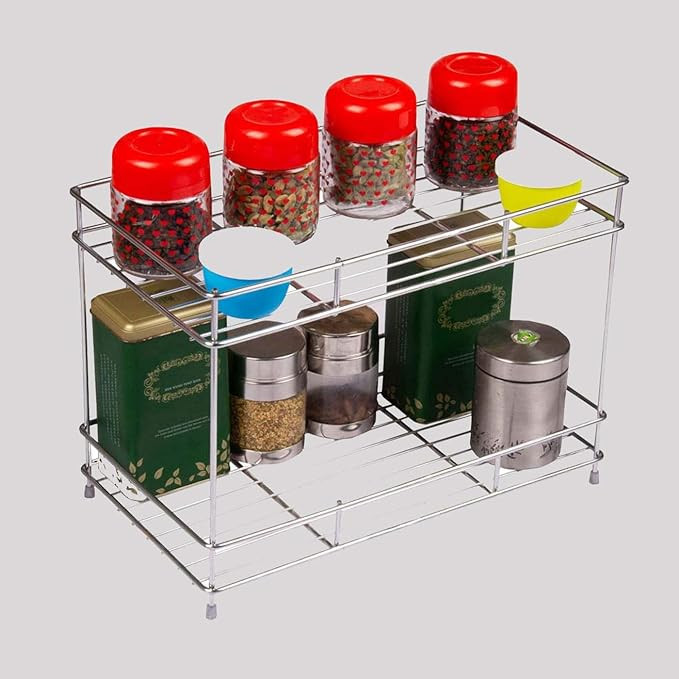 Stainless Steel 2 Tier Countertop Kitchen Rack|Pantry Storage Organizer | Multipurpose Storage Organizer | Kitchen Racks | Kitchen Organizer | Kitchen Accessories Rack, Tiered Shelf