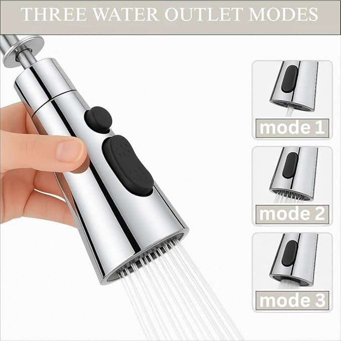 Kitchen Faucet Extender, Chrome Plated, 3-Mode Spray Head, Flexible Extension
