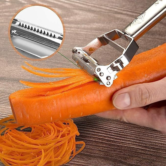 BELOXY 2 in 1 Stainless Steel Vegetable Peeler Multi-Functional Fruit & Veggie Shredder Slicer and Grater for Potatoes, Carrots, Cucumbers (Silver)