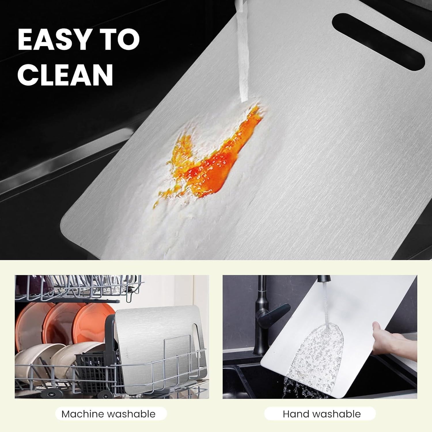 OrganizeMee Large Stainless Steel Cutting Board for Kitchen - Premium Vegetable and Fruit Cutter, Heavy-Duty Metal Chopping Board, Big Size Pad (36 cm X 25 cm)