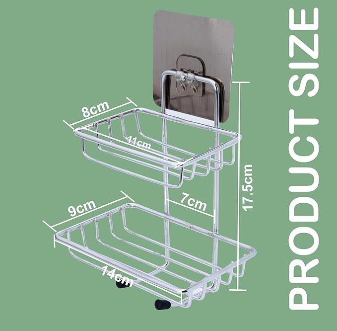 Boniry Wall Mounted Double Layer soap Dish Holder Stainless Steel Wall Hanging Soap Storage Rack for Kitchen Bathroom-with Self Adhesive Magic Sticker (Silver)