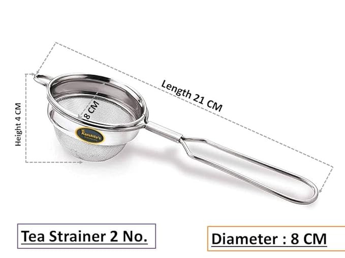 Kanshita’s Rasoiware Premium Stainless Steel Tea Strainer Set (7+8 cm) – Fine Mesh Chai Chhalni & Coffee Filter for Smooth Brewing