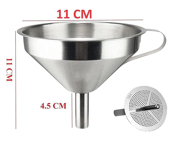 Multipurpose Stainless Steel Funnel with Detachable Strainer, 11 CM, Silver