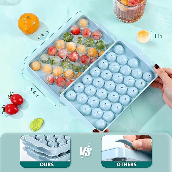 Plastic Ice Cube Tray Round 33 Grid Mini Circle Making Sphere Ball Mold Ideal for Freezer Chilling Cocktail Whiskey Reusable Flexible Trays (Pack of 2)