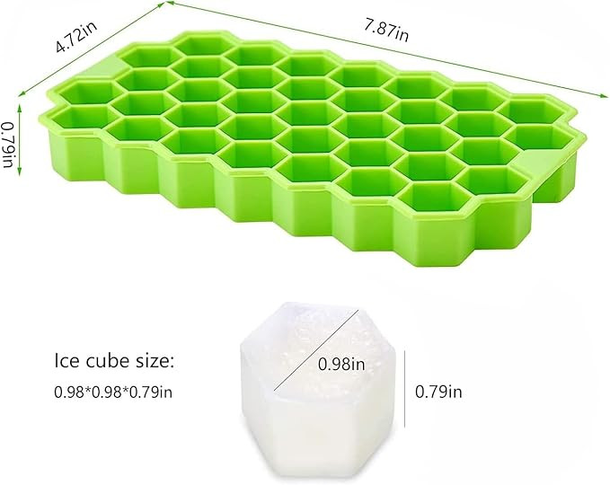 Ice Cube Tray Silicone for Freezer Honeycomb 37 Cavity Ice Cube Mould Flexible Tray for Freezer, Chocolate Cake Maker, Ice Trays for Chilled Drinks, Reusable Multi Color (1, Honeycomb with LID)