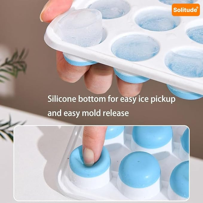 Solitude 2 Pcs Silicone Round Pop Up Ice Cube Mold Trays with 42 Cavities and Lid for Freezer with Easy Release Flexible Silicone Bottom, Stackable Whiskey Bar Ice Cube Moulds (Multicolor)