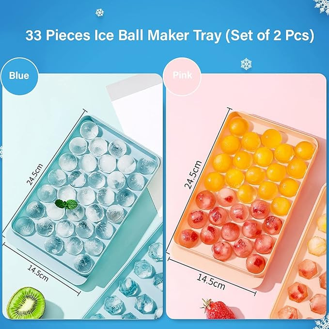 Wolpin Ice Cube Tray with Lid Round Ice Maker Pop-up Tray Ice Mould PP Material, 33 Cube Per Trays (Pack of 2) BPA Free, Polypropylene