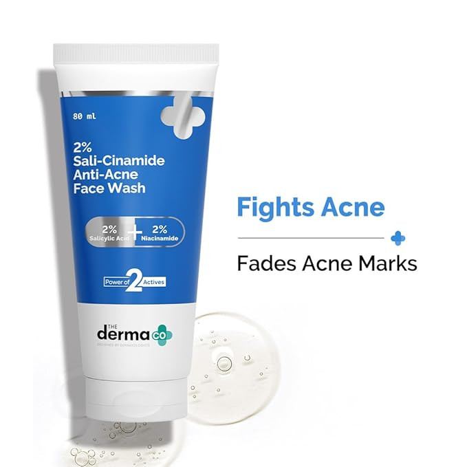 The Derma Co Sali-Cinamide Anti-Acne Face Wash with 2% Salicylic Acid & 2% Niacinamide - 80 ml | Clears Acne & Marks | Removes Excess Oil249