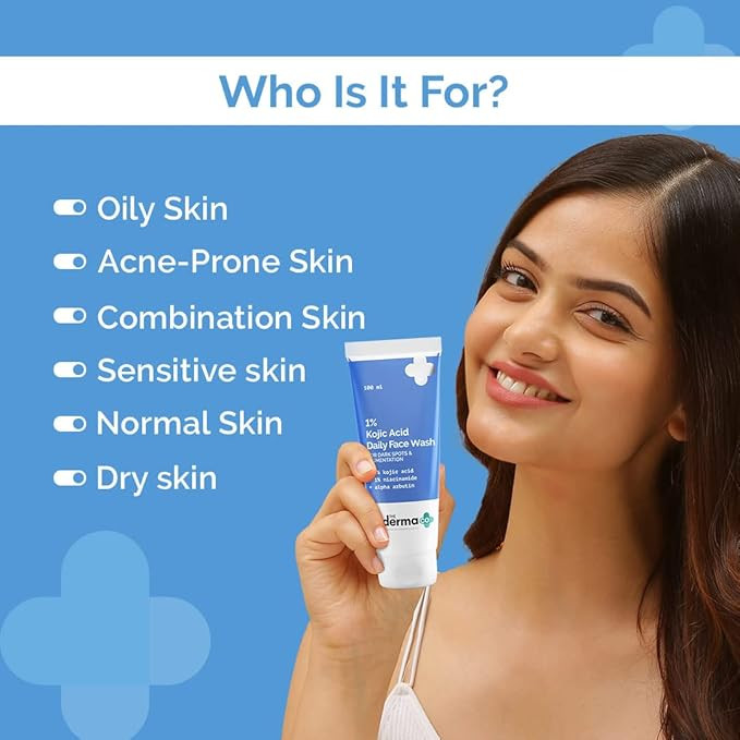 The Derma Co 1% Kojic Acid Face Wash | With Niacinamide & Alpha Arbutin | Reduces Dark Spots, Pigmentation & Blemishes | Cleanses & Brightens Skin | Non-Drying Formula | For All Skin Types | 100 ml