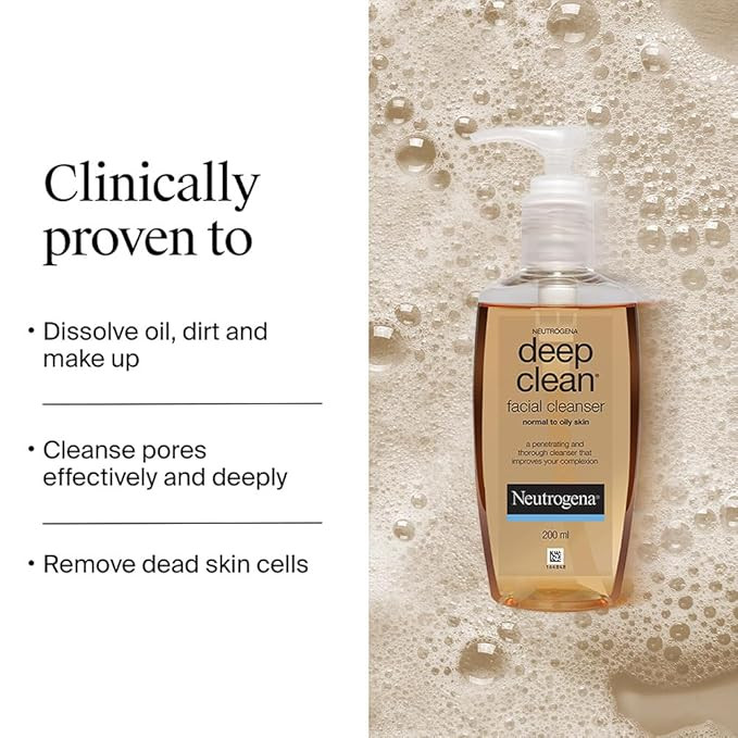 Neutrogena Deep Clean Gentle Facial Cleanser | 2x Glycerin & Cleansing Agent | Alcohol-Free | Dermatologist Tested | Normal to Oily Skin | For Men and Women | 200ml