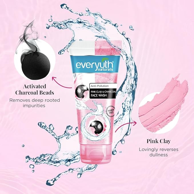Everyuth Naturals Anti Pollution Pink Clay & Charcoal Face Pack 100g | For all skin types (Oily/Dry)